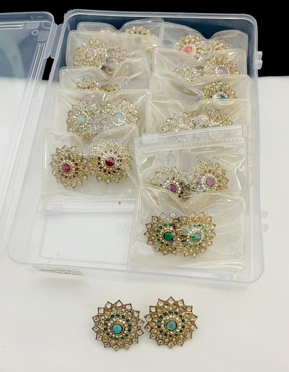 Beautiful Premium Quality Reverse Ad Stone Work Big Size Studs 12 Pairs Combo Pack…. Minimum 12 Pair